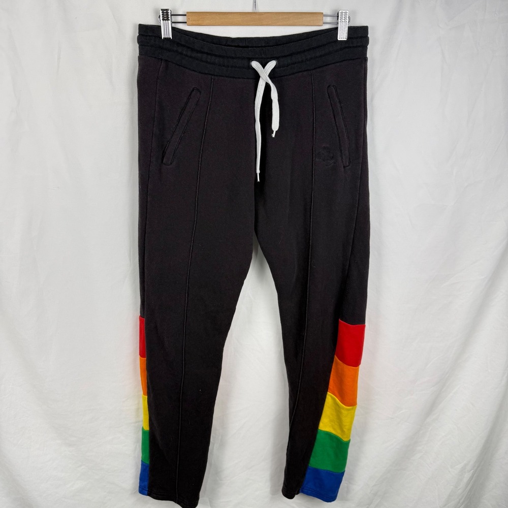 Steady Hands Men's Black Rainbow Drawstring Sweatpants Joggers Zip Pocket Medium
